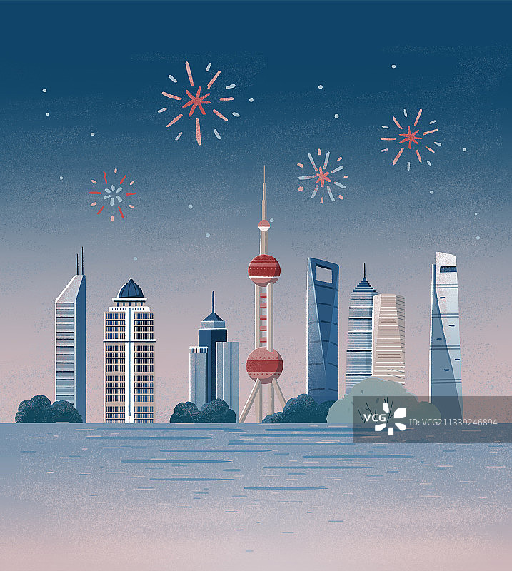 上海城市夜景插画图片素材