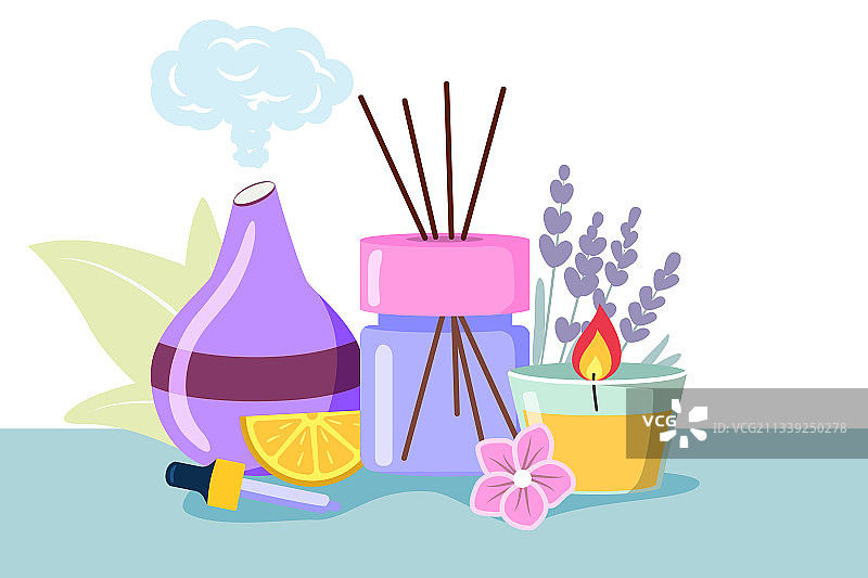 装饰性超声波家用香薰机和薰衣草图片素材