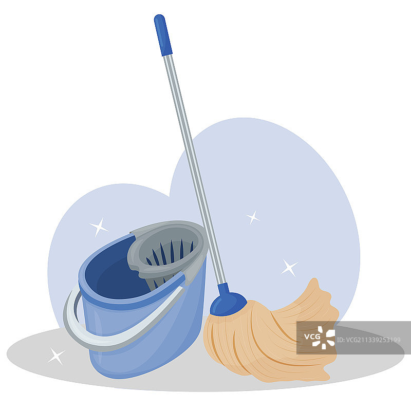 清洁用拖把和水桶图片素材