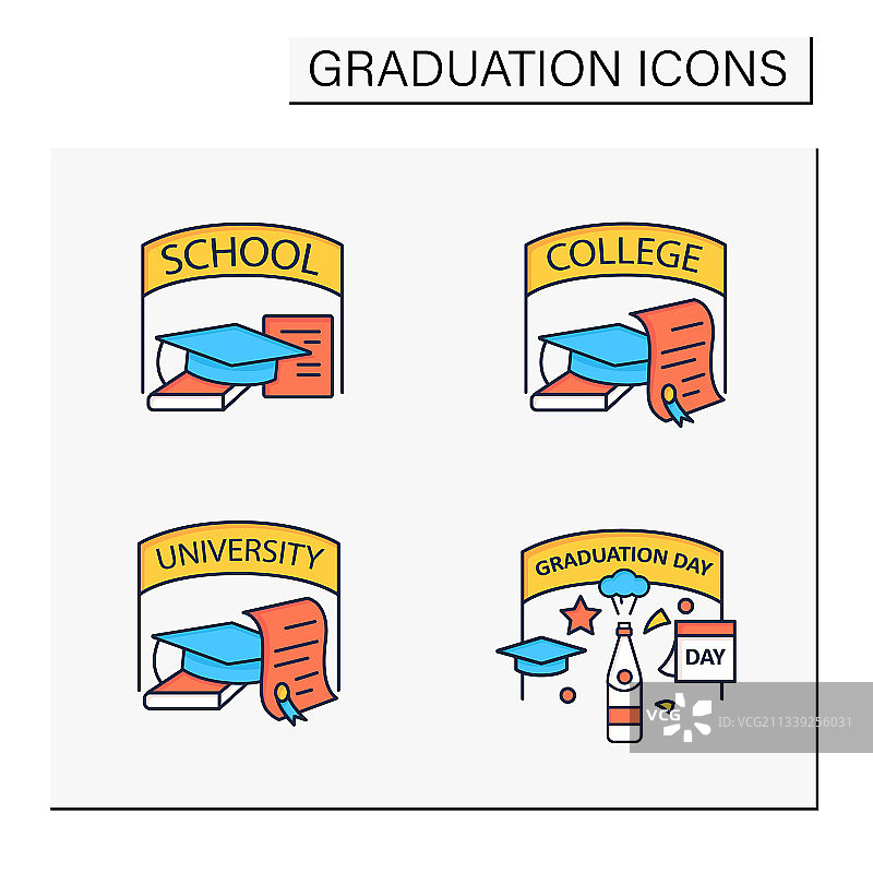 毕业季彩色图标合集图片素材