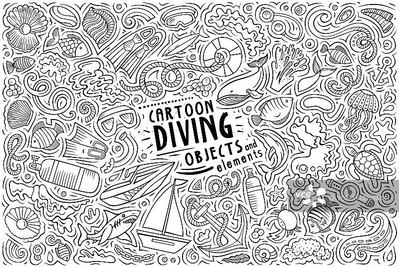 卡通潜水主题物品集合图片素材