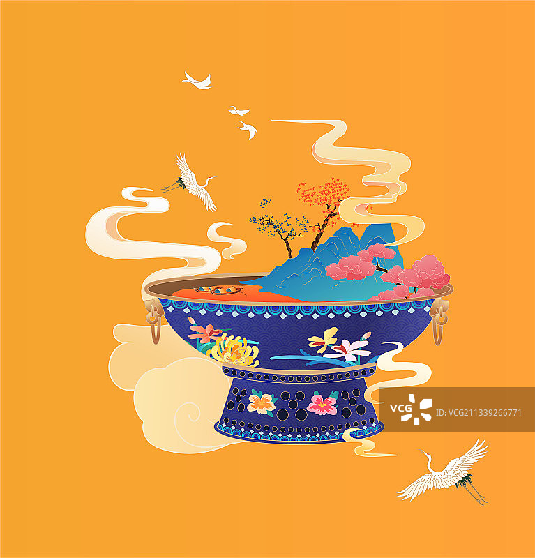 国潮火锅餐饮插画图片素材
