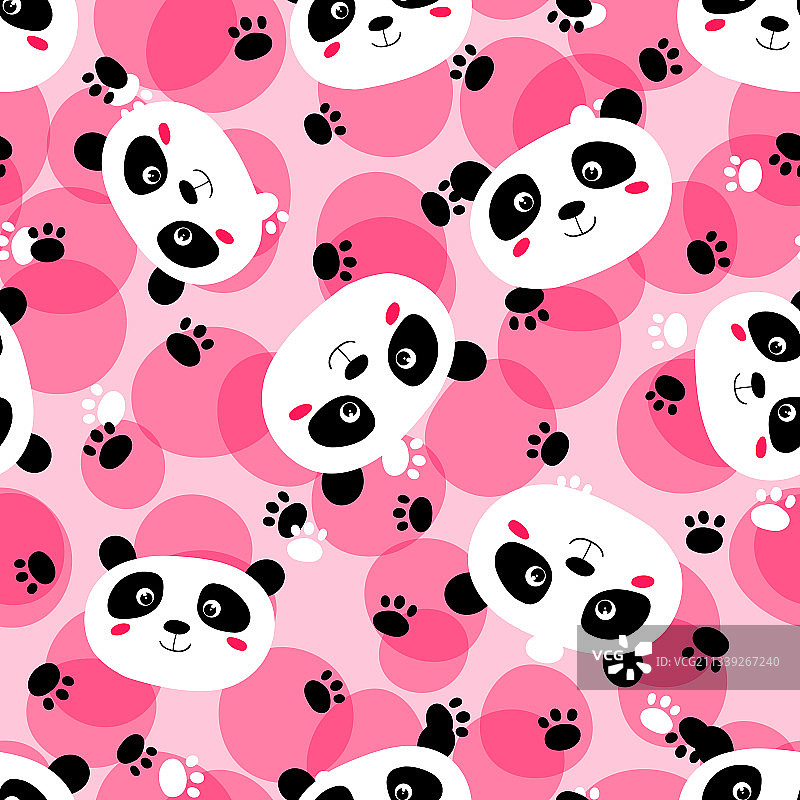 彩色背景上的可爱熊猫无缝图案图片素材