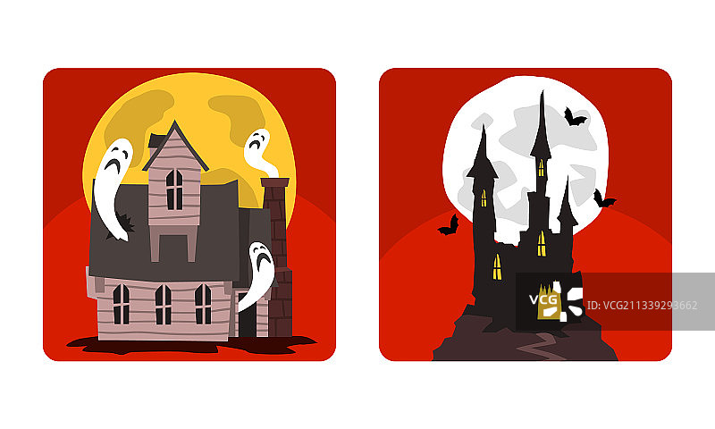 有幽灵和蝙蝠的恐怖万圣节房屋图片素材