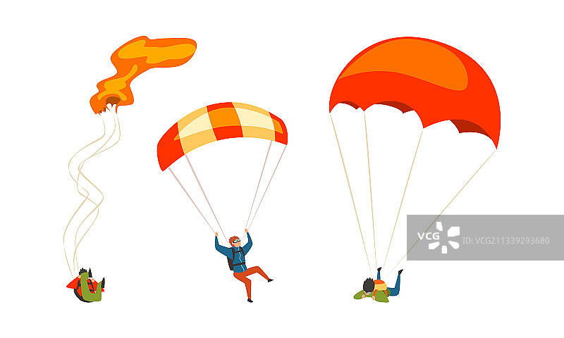 跳伞员使用降落伞下降图片素材