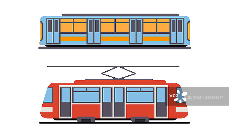 有轨电车或作为轨道车辆的电车和火车图片素材