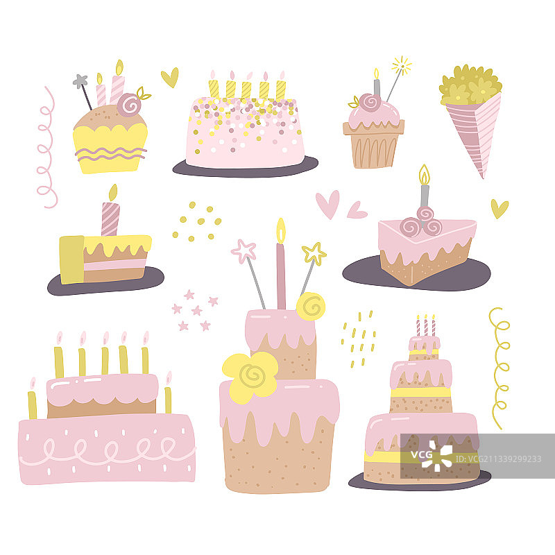 带有蜡烛的各种蛋糕设计素材图片素材