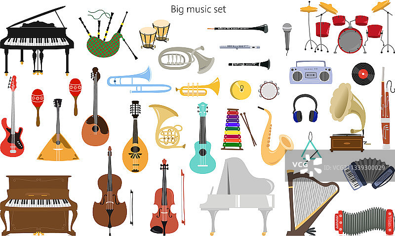 白色背景上的乐器图片素材