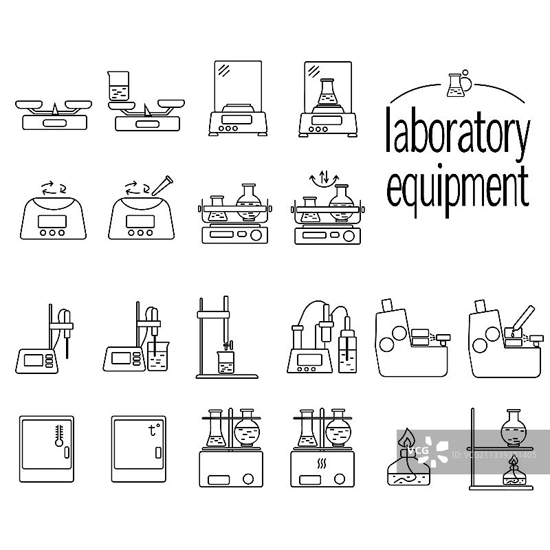 线性实验室设备图标集图片素材