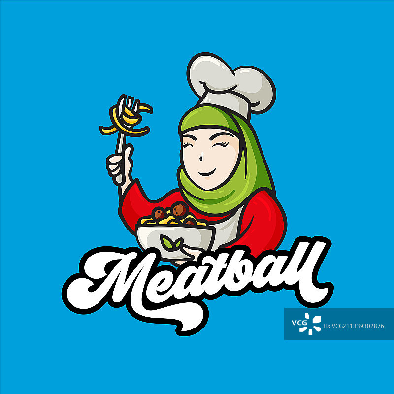 戴头巾的可爱女孩和美味肉丸Logo图片素材