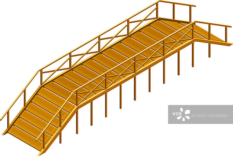 带栏杆的弯曲木桥图片素材