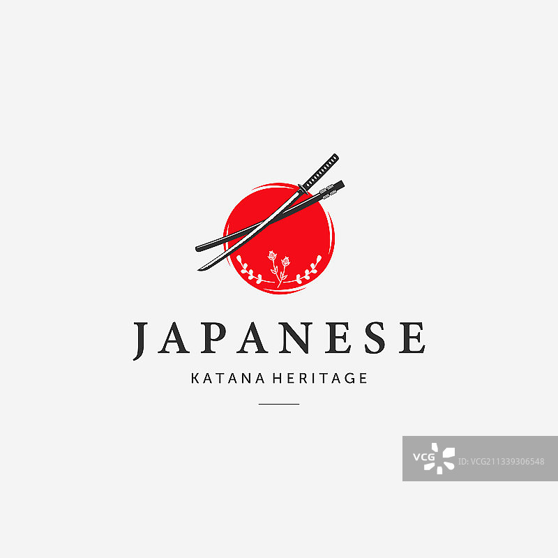 太阳武士忍者武士刀标志简约复古风格图片素材