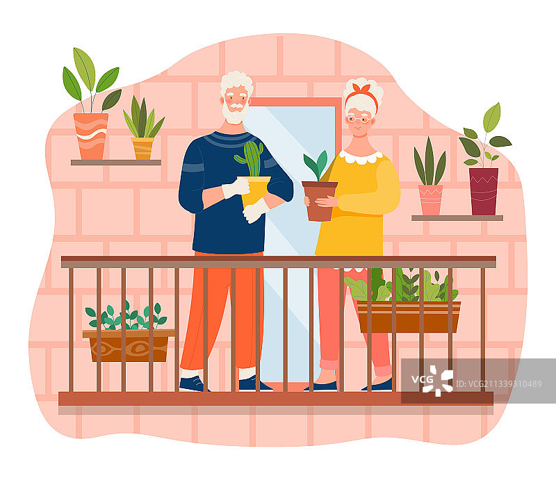 老年夫妇在家种植植物图片素材