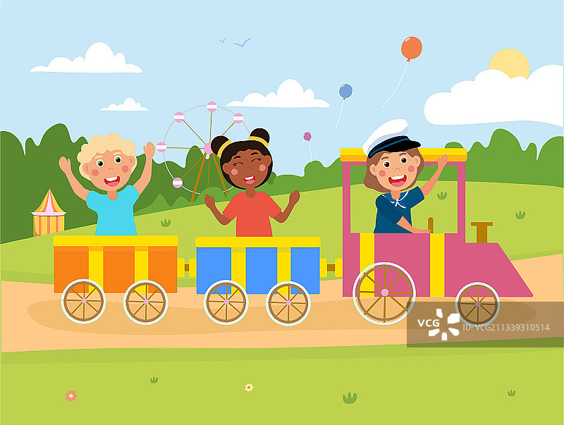 快乐的小孩子们乘坐火车图片素材