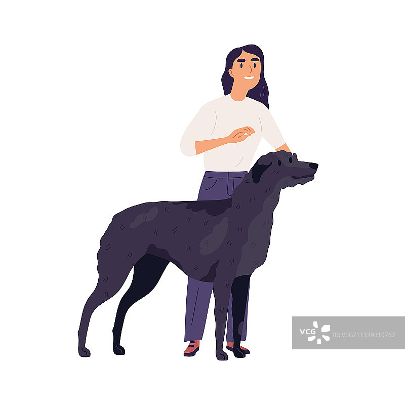 爱尔兰猎狼犬和快乐的主人图片素材