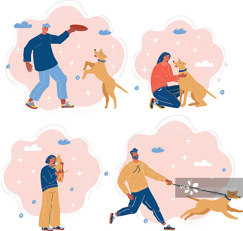 人们带着狗散步图片素材