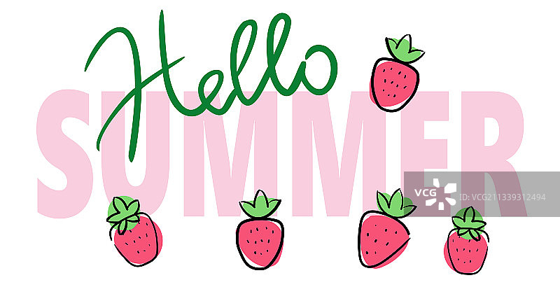 鲜艳的粉色标志：你好夏天图片素材