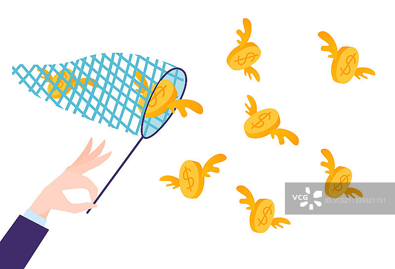 身穿西装的商人手持捕蝶网图片素材