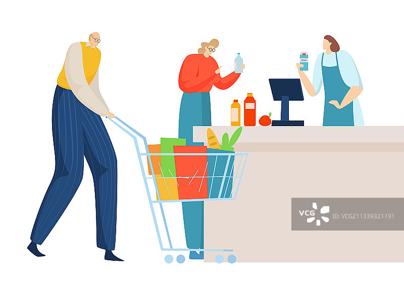 幸福家庭在收银台前图片素材