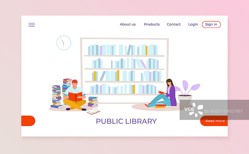 公共图书馆着陆页Web banner图片素材