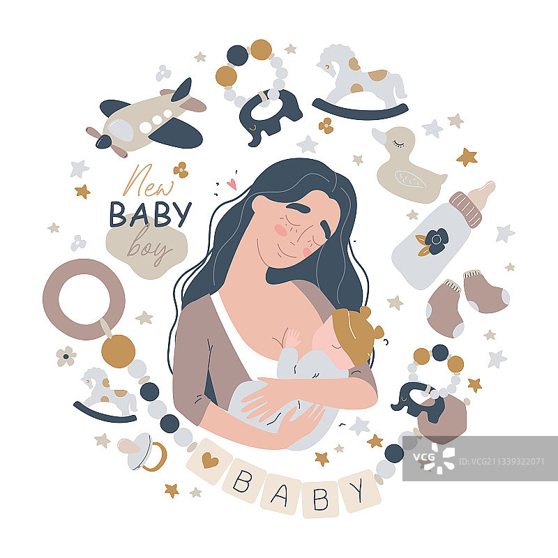 年轻漂亮的母亲给她的宝宝喂母乳图片素材