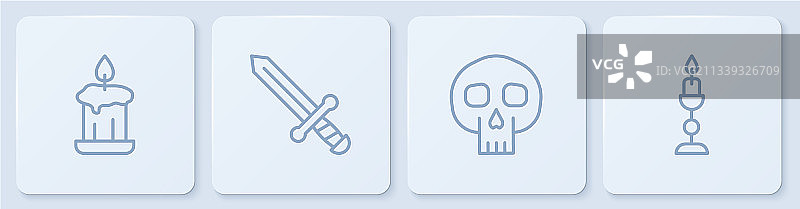 燃烧的蜡烛、骷髅头和中世纪剑图片素材