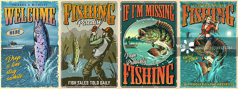 复古彩色渔业宣传单图片素材