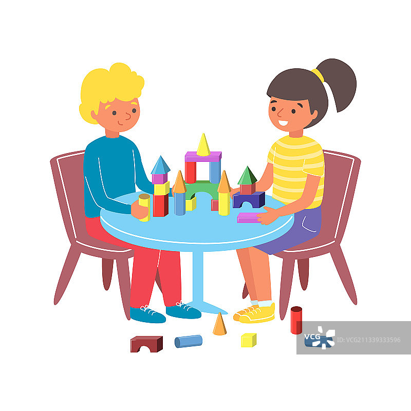 玩木制玩具积木的儿童图片素材