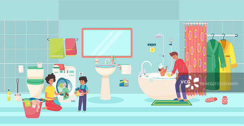 友爱的一家人准备睡觉图片素材