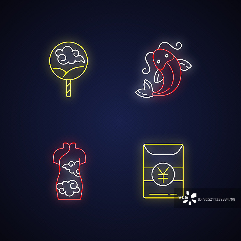 亚洲传统霓虹灯图标图片素材