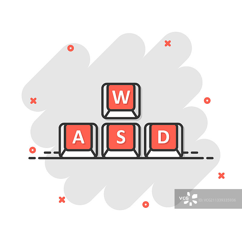 漫画风格键盘上的WASD按钮图标图片素材