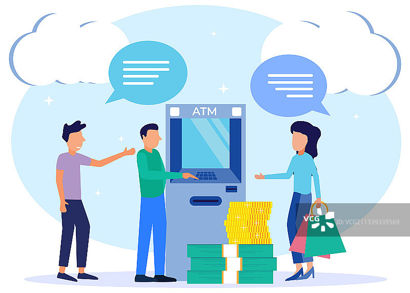 卡通图形角色与ATM现金图片素材