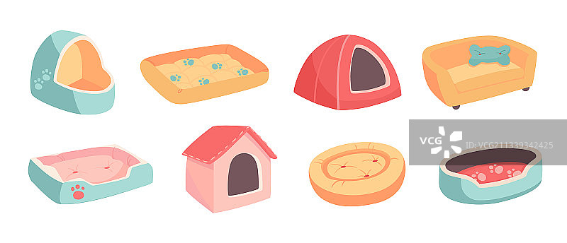 宠物猫狗床铺合集（扁平风格）图片素材
