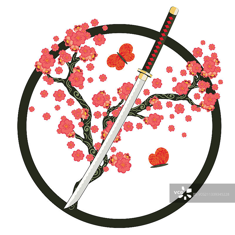 樱花与日本武士刀图片素材