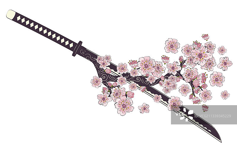 樱花与日本武士刀图片素材