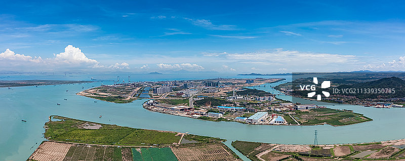 深中通道，中山第一出口，翠亨新区，中山马鞍岛全景图城市交通图片素材
