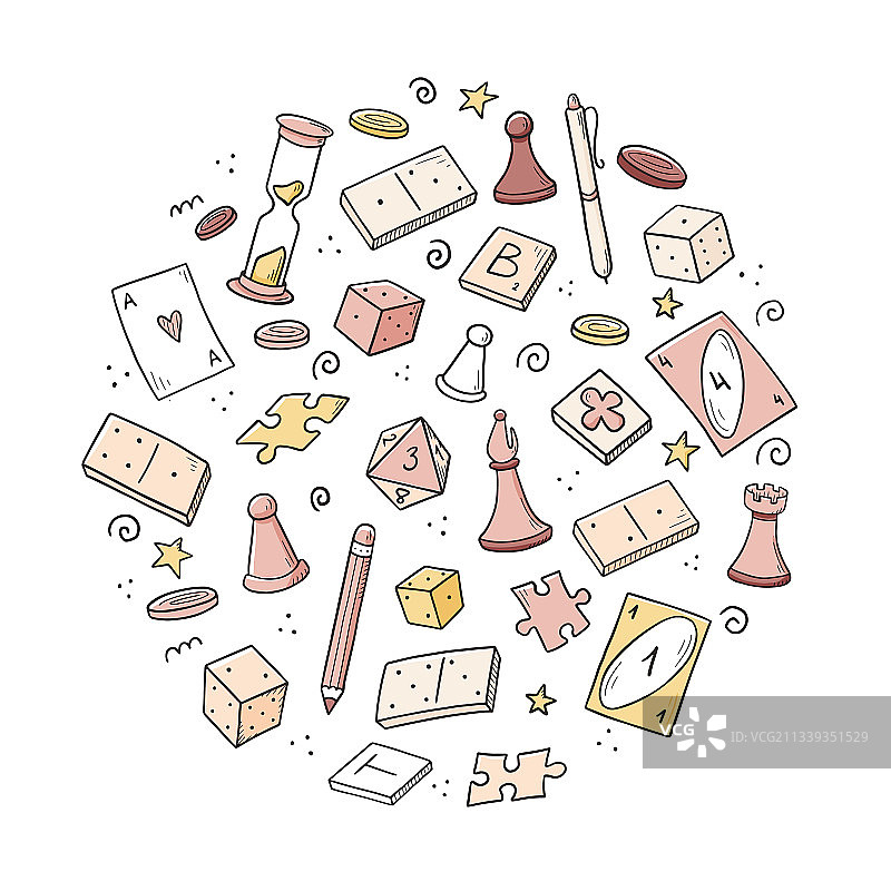 手绘棋盘游戏元素套装图片素材