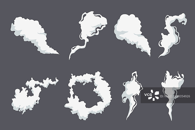 卡通烟雾或蒸汽云朵形状合集图片素材