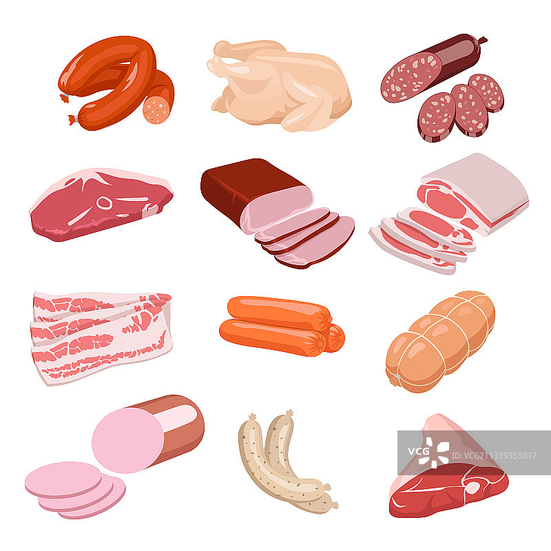 新鲜肉类卡通食品套餐图片素材
