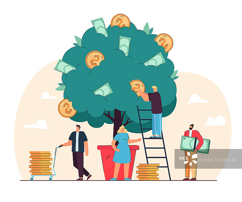 快乐的人们种植摇钱树图片素材