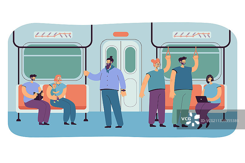 地铁或地下车厢内部的乘客图片素材