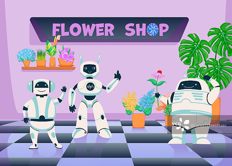 花卉商店中的机器人图片素材