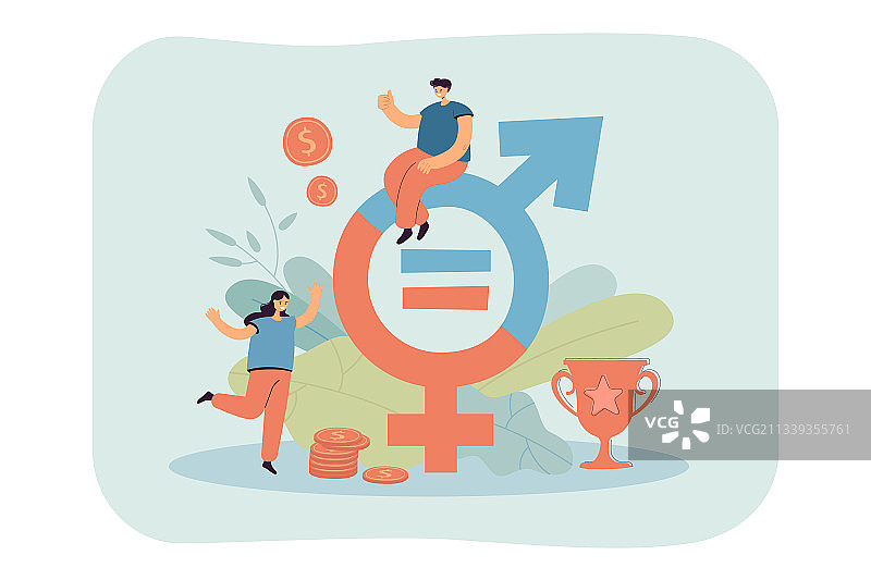 小人靠近金钱和性别标志图片素材