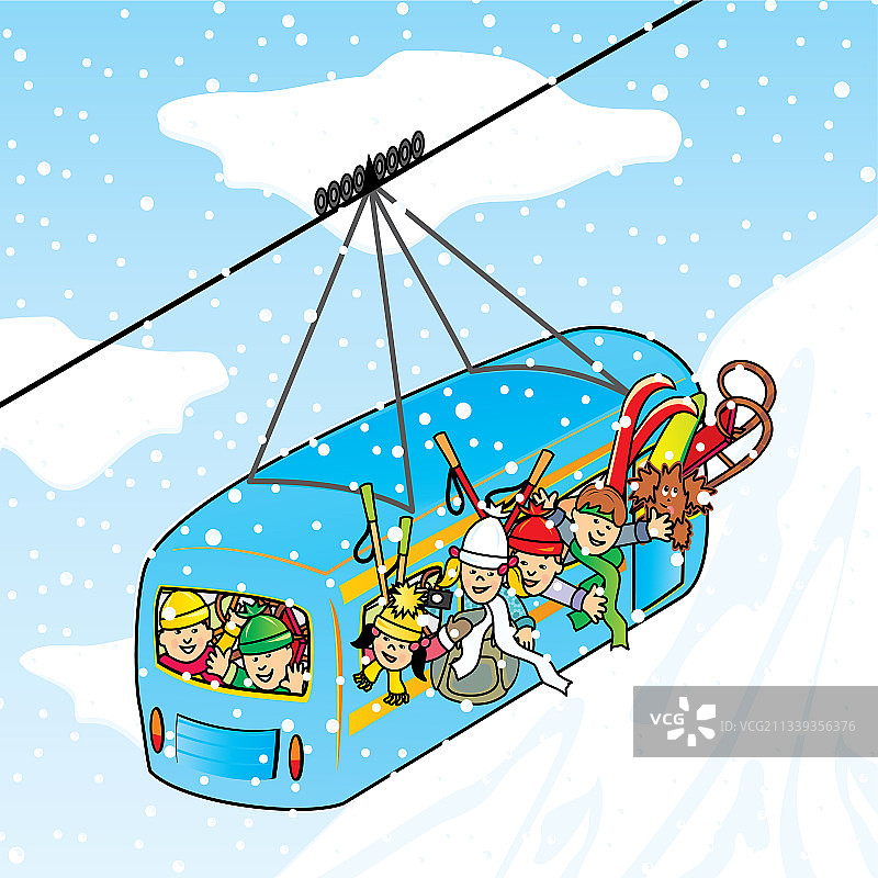 冬季儿童乘坐缆车图片素材