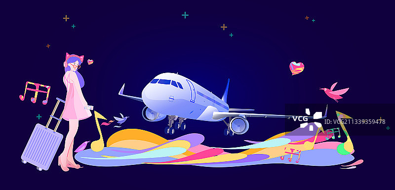 美女用手机网上订机票去旅游插画图片素材