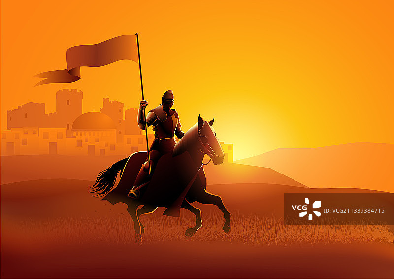 骑马 carrying a flag 的中世纪骑士图片素材