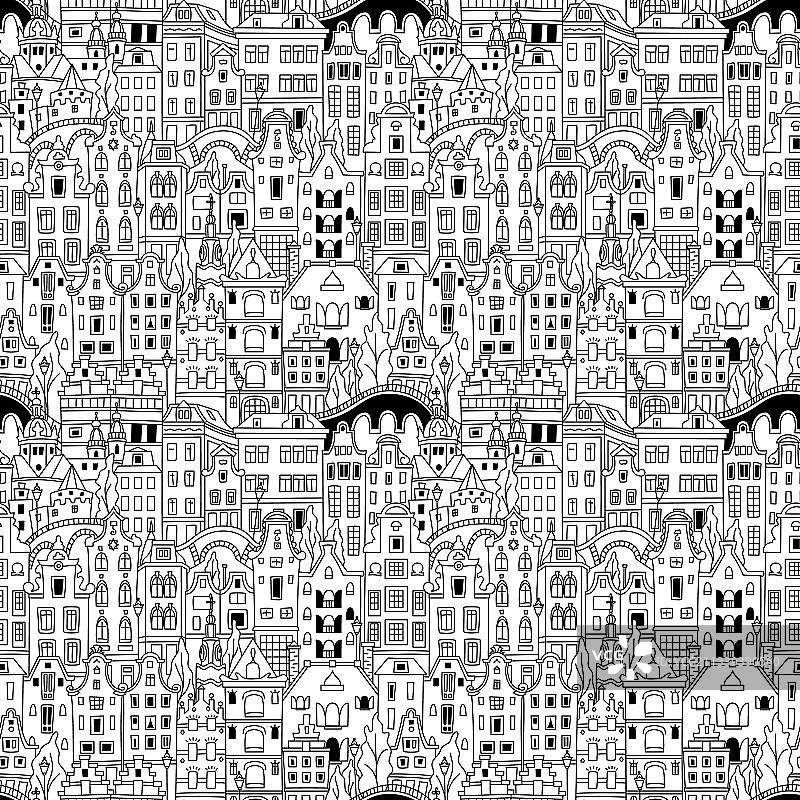 阿姆斯特丹黑白无缝图案图片素材