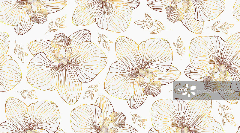 金色豪华兰花无缝图案背景图片素材