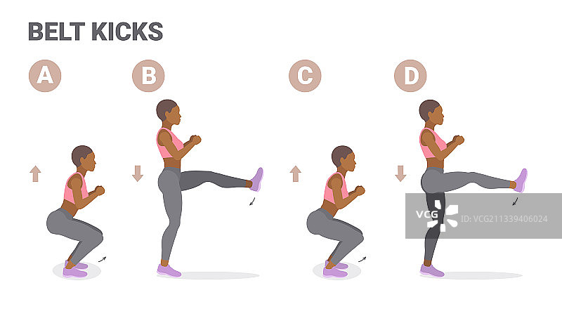 做深蹲和踢腿运动的非裔美国女性图片素材