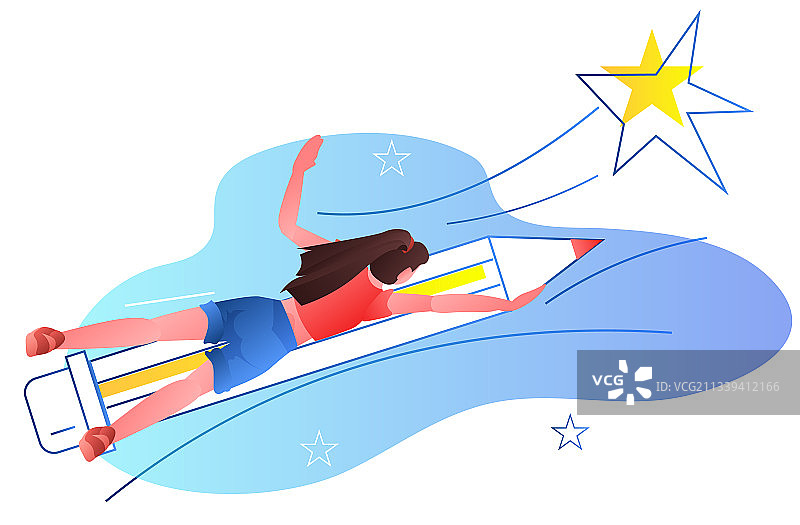 女设计师坐在铅笔上，充满创意图片素材